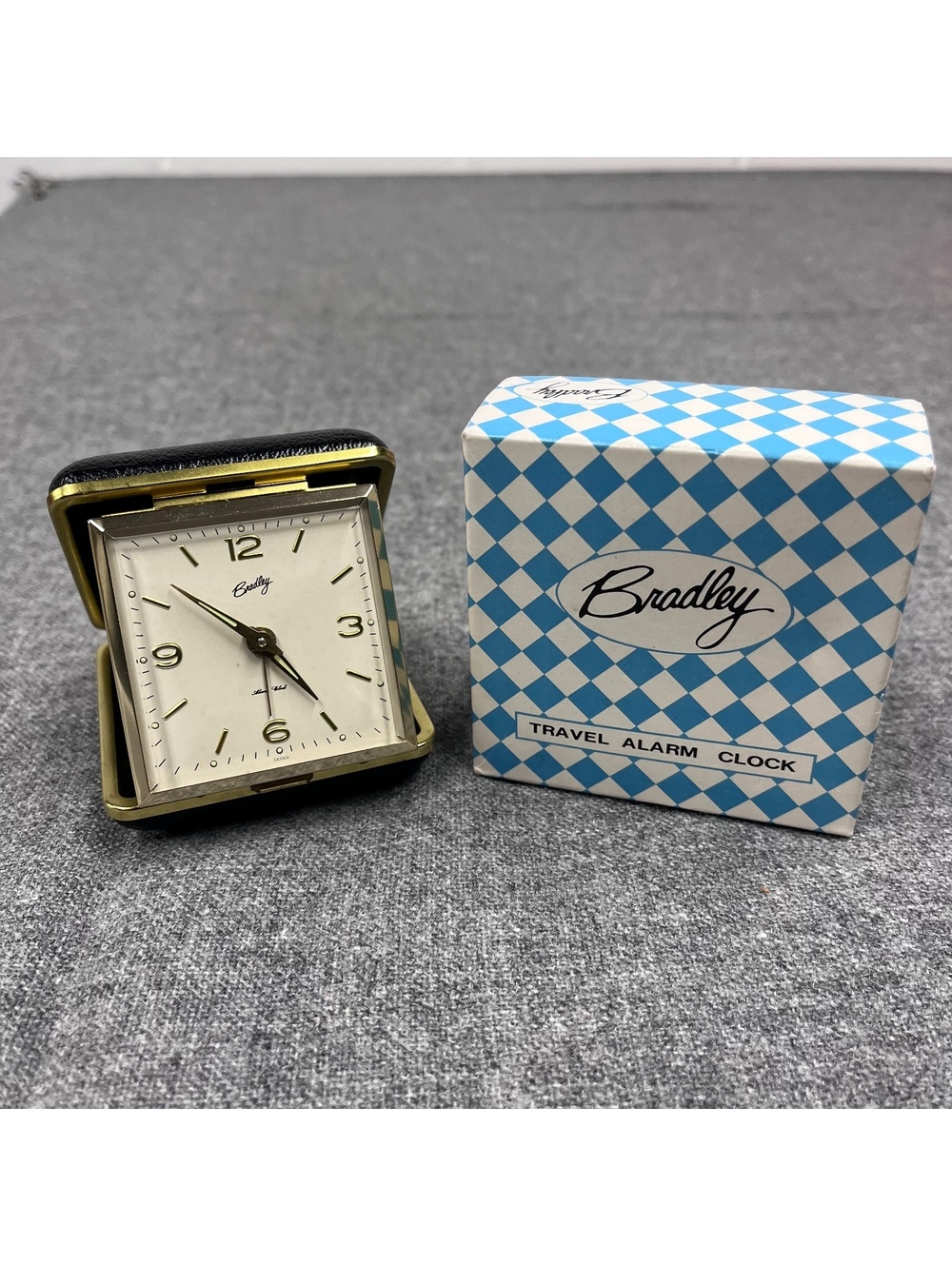 Vintage Bradely Travel Alarm Clock with box, Made in Japan